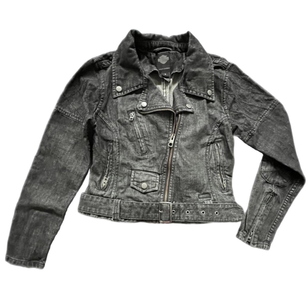 Harley-Davidson Women Slim Fit‎ Denim Biker Black Casual Jean Jacket - Small